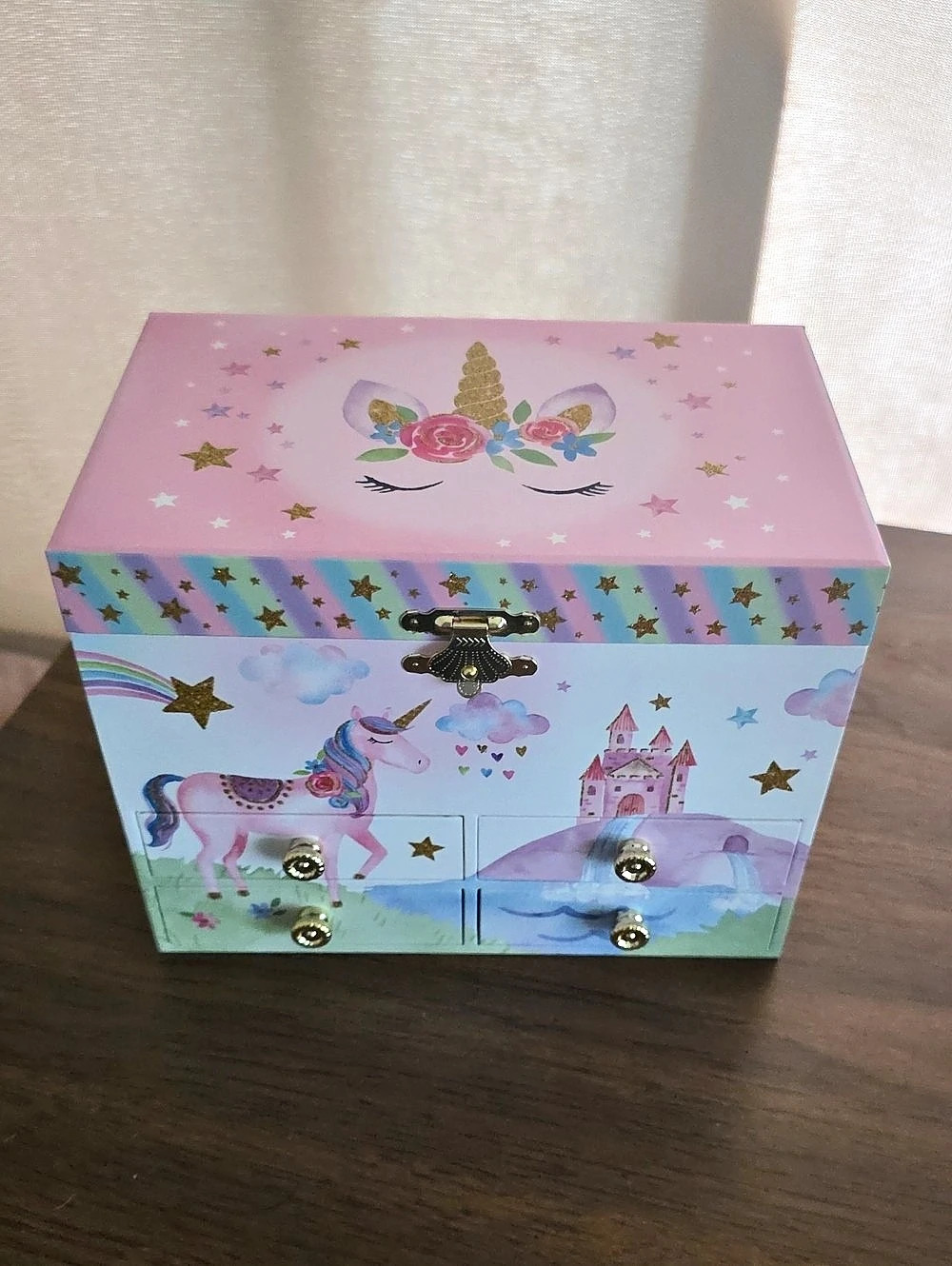 jewelkeeper Musical Jewelry Box with 2 Pull-Out Drawers - Unicorn and Castle